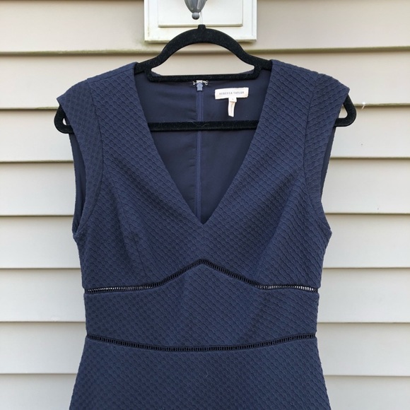 Rebecca Taylor “Taylor” Dress Navy Knit Fit Flare Lace Peekaboo Cutout 6 - Picture 3 of 8